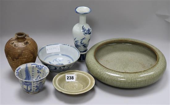 Chinese Ming to 18th Century ceramic vases and dishes 19cm